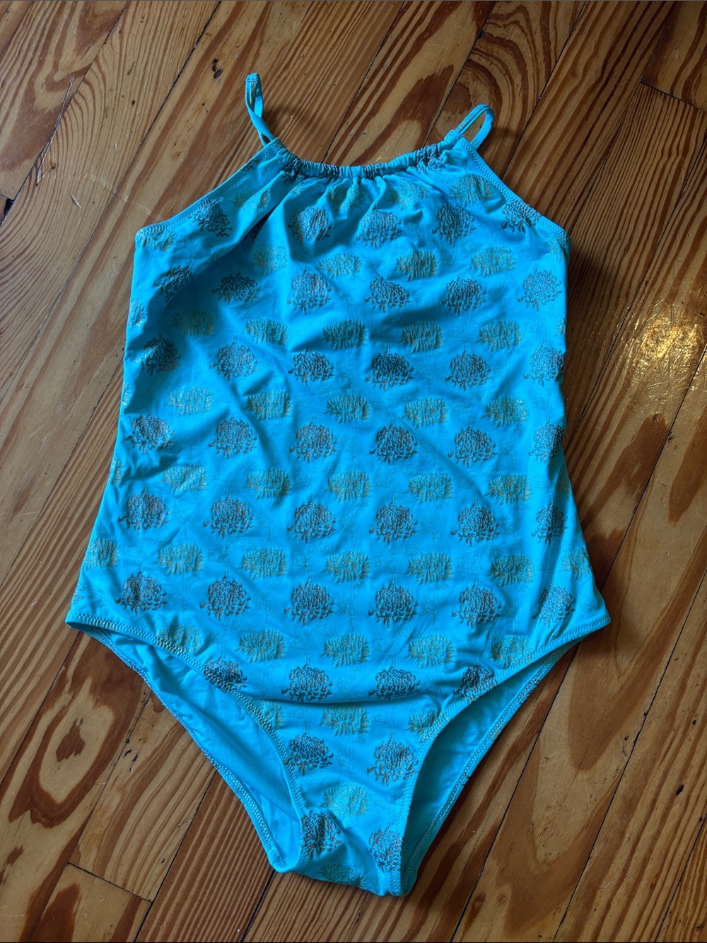 Vilebrequin Turquoise Blue Kids One-Piece Swimsuit with Gold Accent